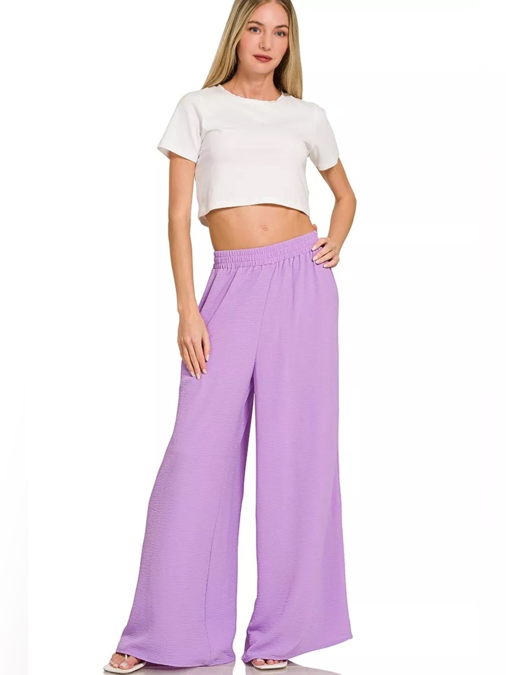 Zenana Woven Airflow Twisted Top & Wide Leg Pants Set - Picture 3 of 16